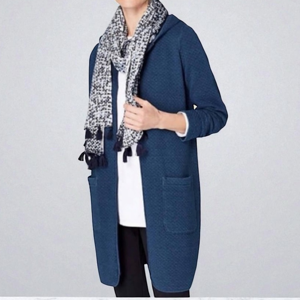 Pure Jill Indigo Dyed Quilted Zip Up Hooded Sweatshirt Size Large